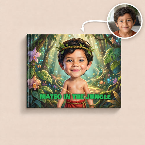 The personalized Jungle Book hardcover with the photo it was made from