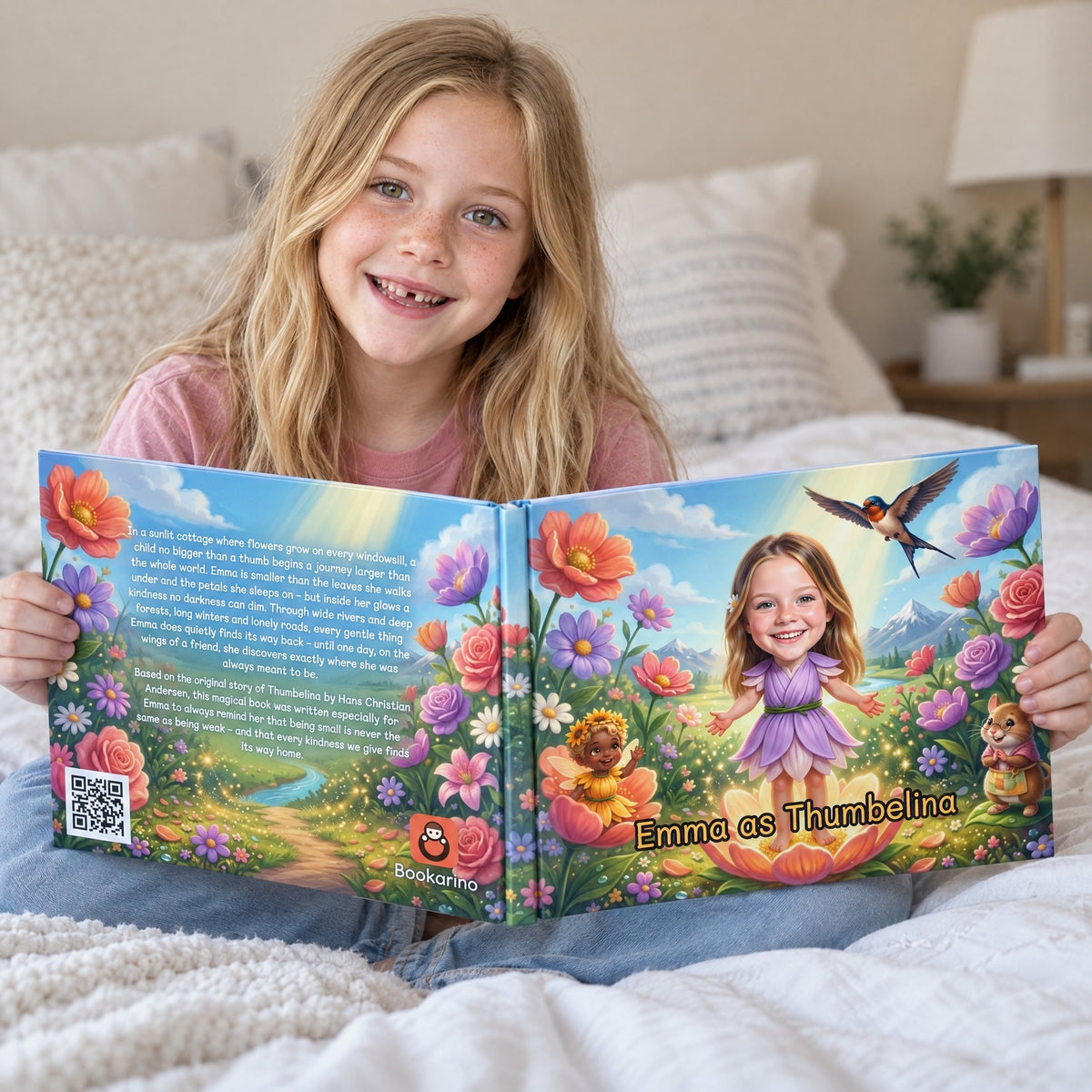 A girl reading the book on her bed (sample child)
